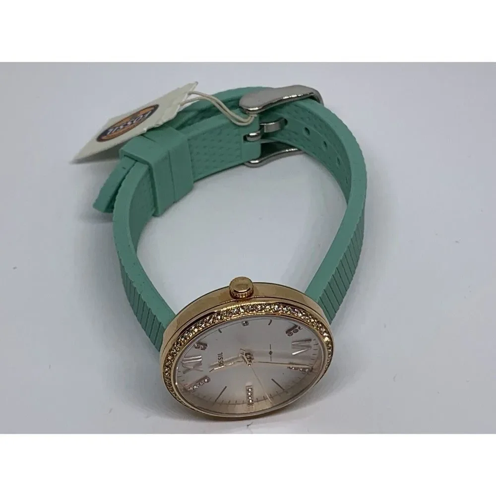 Fossil ES4403 Women's Green Silicone Analog Silver Dial Quartz Wrist Watch LW14